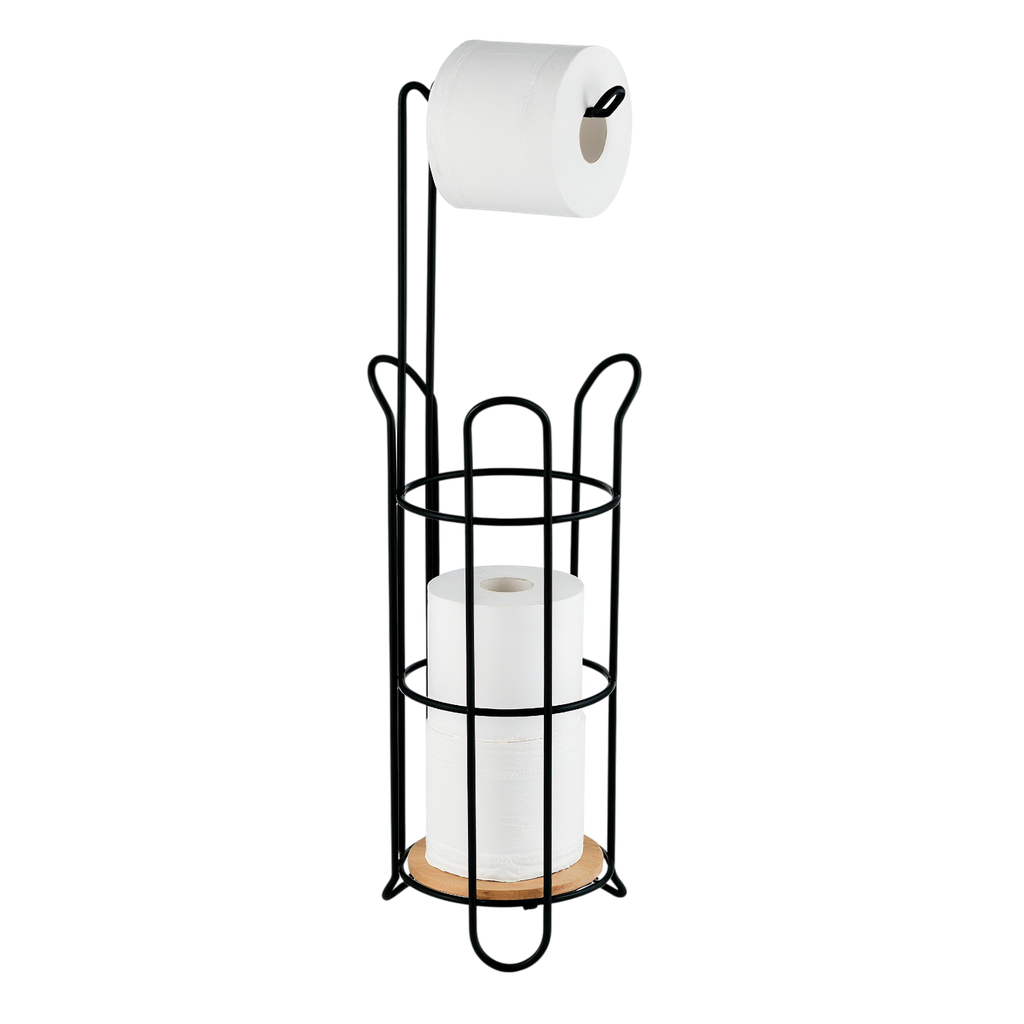 Royal Homes Freestanding Toilet Paper Holder With Bamboo Base, Black