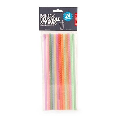 Kikkerland 8-Inch Reusable Rainbow Straws (Set of 24)