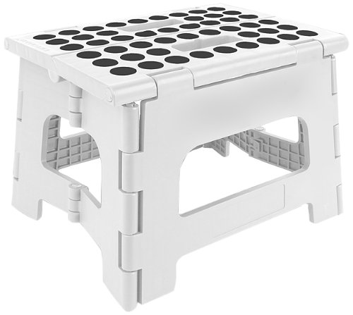 ^Kikkerland Rhino II Folding Step Stool, Non-Slip Lightweight Plastic 300 Lb. Capacity, White