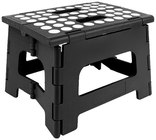 Kikkerland Rhino II Folding Step Stool, Non-Slip Lightweight Plastic 300 Lb. Capacity, Black