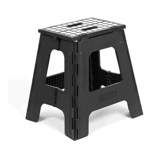 Kikkerland Rhino II Tall Folding Step Stool Non-Slip Lightweight Plastic, 300 Lb. Capacity, Black