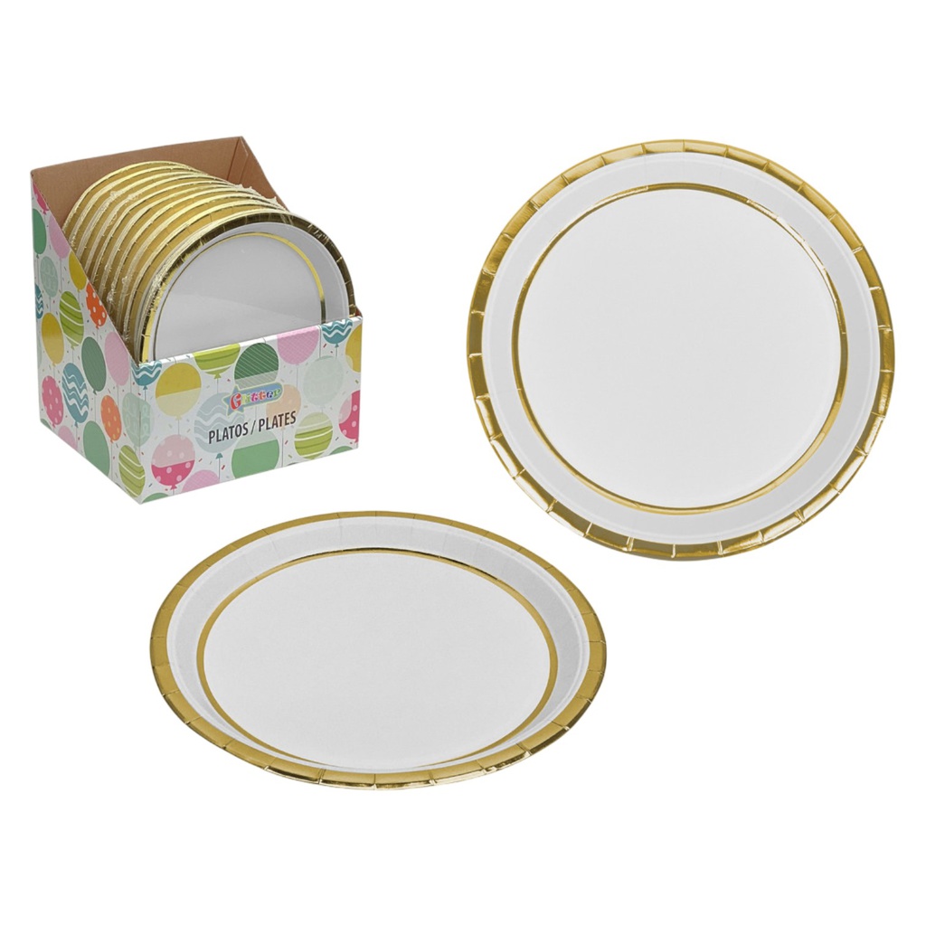 Glitter 10pc Paper Plates 7 In. Silver / White 
