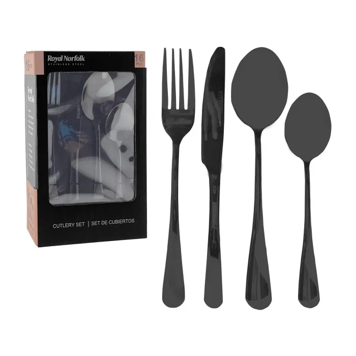 Royal Norfolk 16pc Cutlery Set, Black