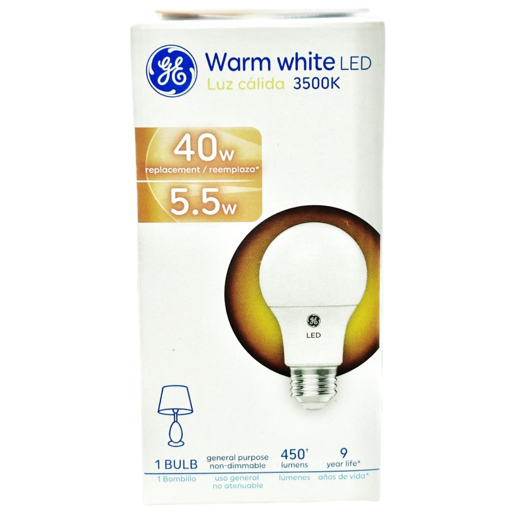 GE LED Bulb 5.5W A19 3500K 450LM UL