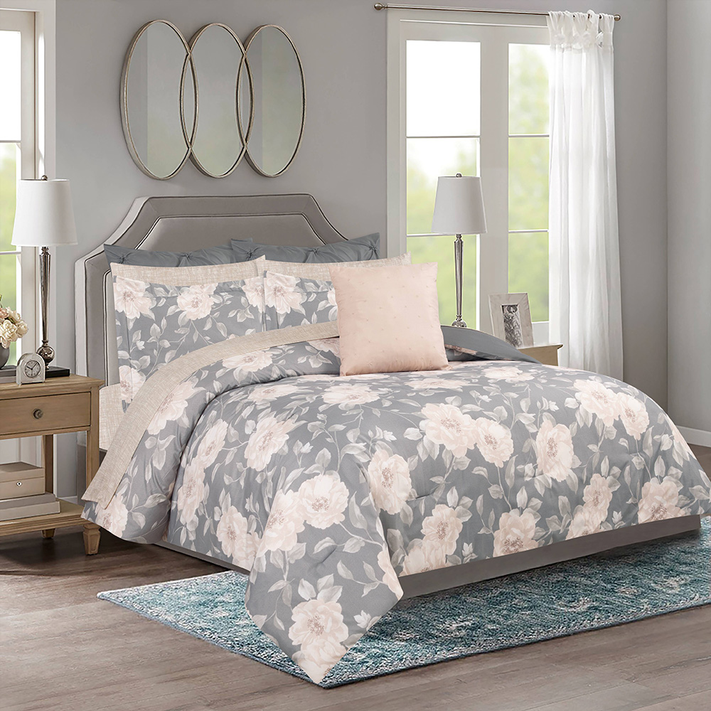 CHD 10pc King Comforter Set, Pauline Grey