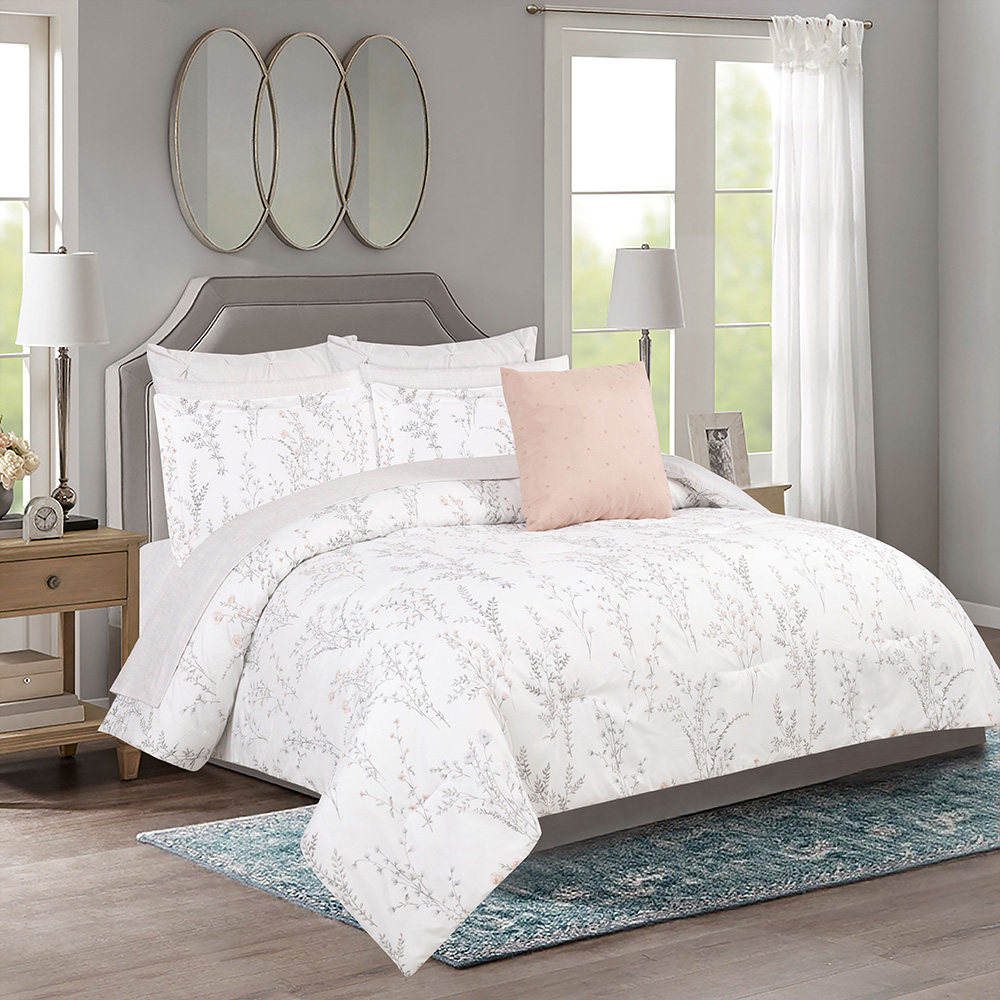 CHD 10pc Queen Comforter Set, Lieah Light Grey