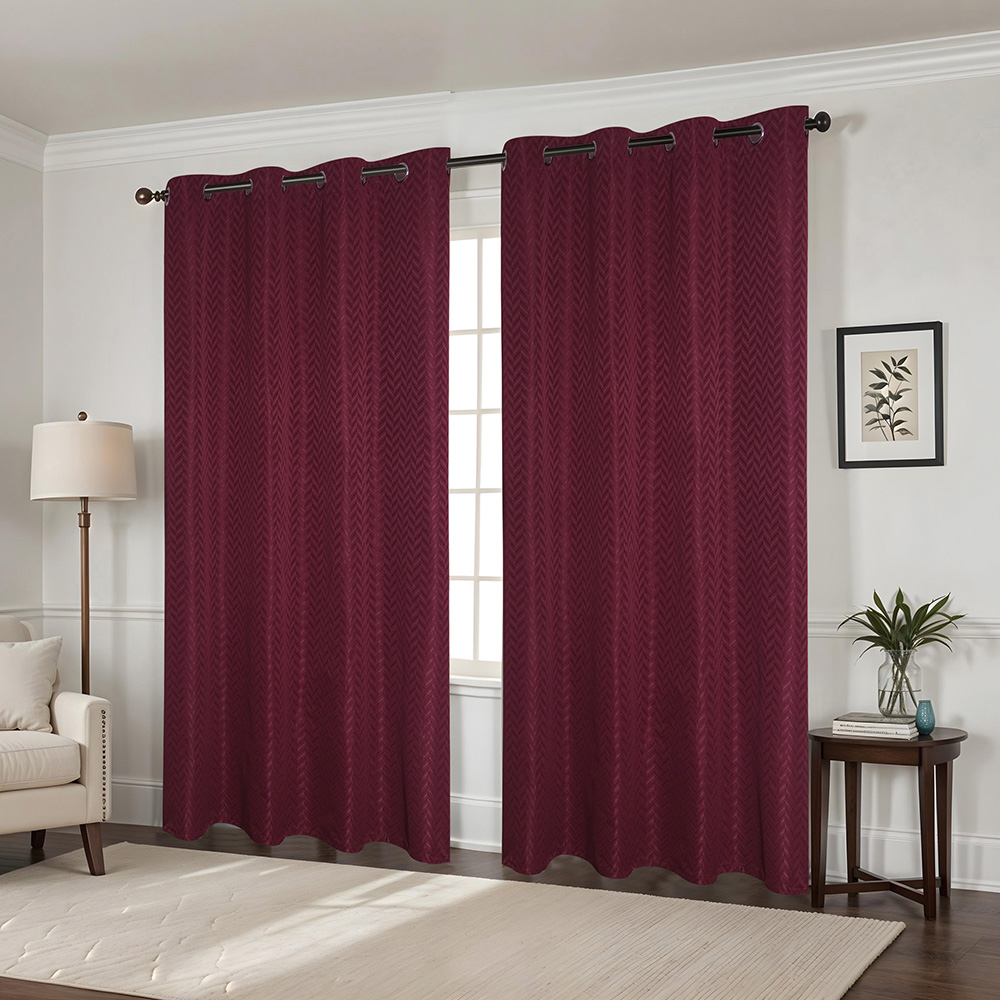 CHD Chevron Jacquard Grommet Window Curtain Panel 55 x 90 In. Burgundy