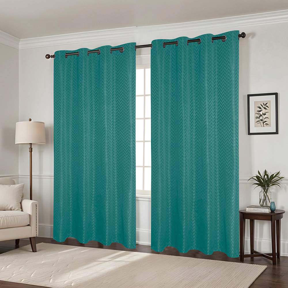 CHD Chevron Jacquard Grommet Window Curtain Panel 55 x 90 In. Teal
