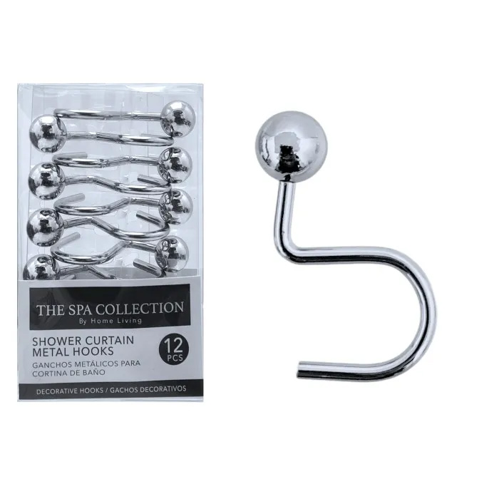 Spa Collection Metal Shower Curtain Hooks, Chrome