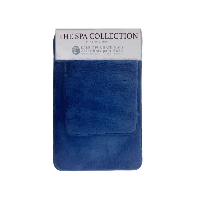 Spa Collection 2pc Set Faux Rabbit Fur Mats, Dark Blue
