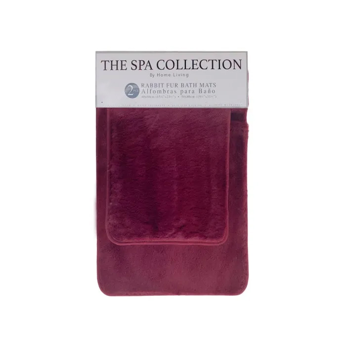 Spa Collection 2pc Set Faux Rabbit Fur Mats, Burgundy