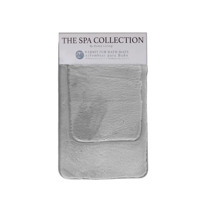 Spa Collection 2pc Set Faux Rabbit Fur Mats, Light Grey