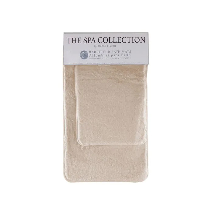Spa Collection 2pc Set Faux Rabbit Fur Mats, Cream