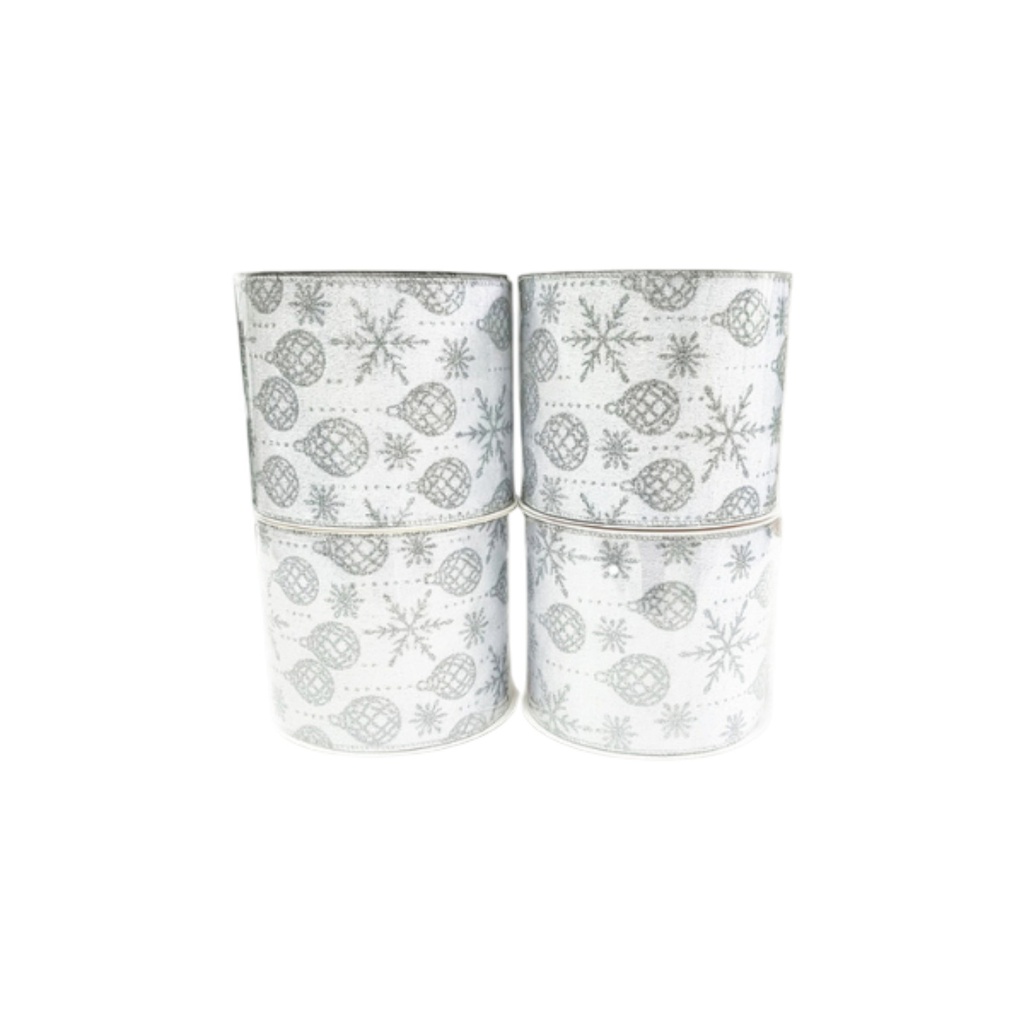 Miro Ribbon 10cm x 10 Yards Silver/ White