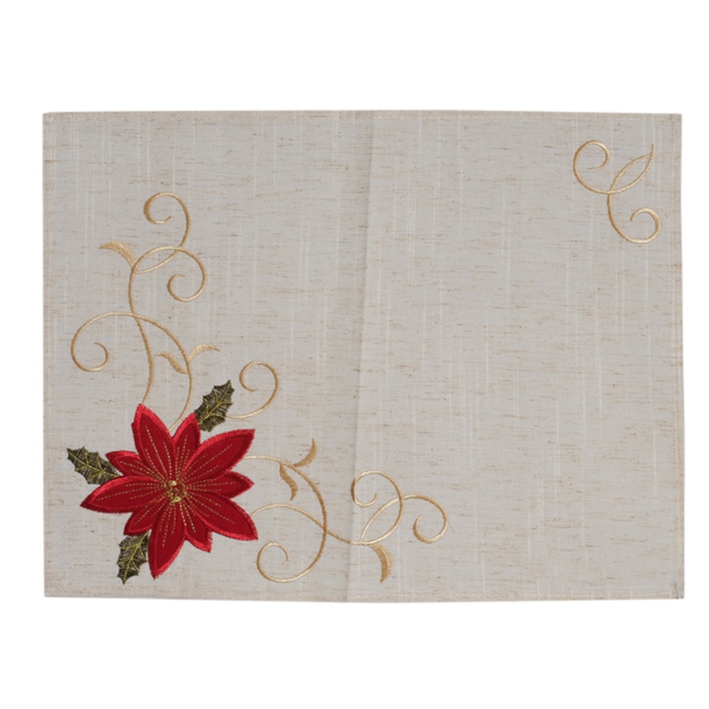 ^Miro Placemat, Poinsettia 13 x 17.5 In., Beige/ Red