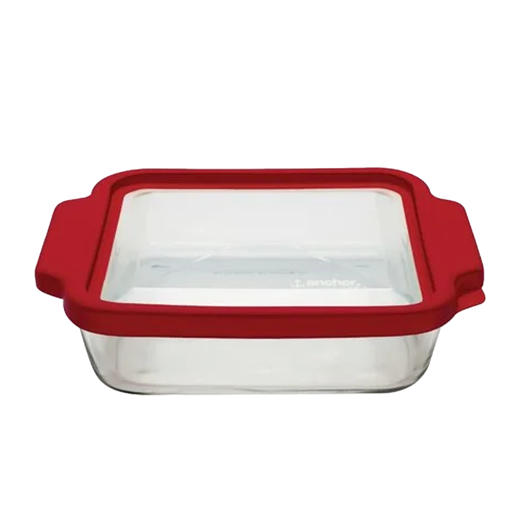 Anchor Hocking Basics Glass Baking Dish with TrueFit Lid 8 x 8 In. Cherry