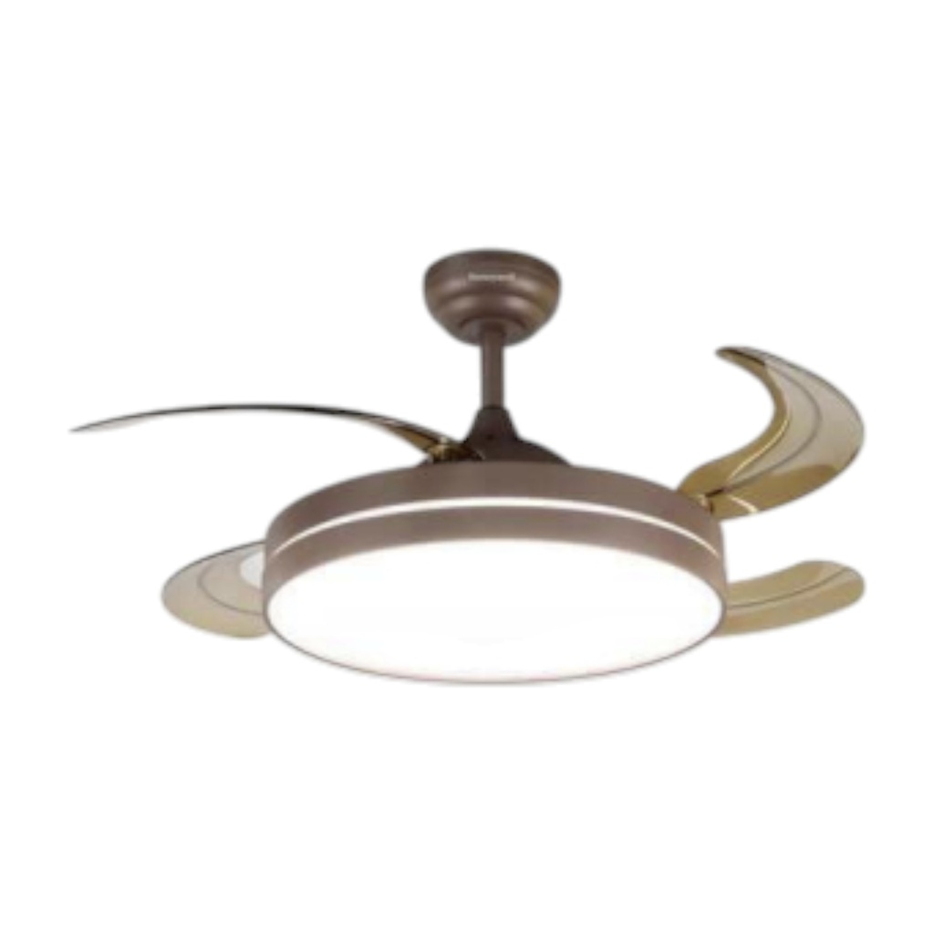Honeywell Decker Ceiling Fan 42 In. Retractable 24W CCT LED Light, Coffee