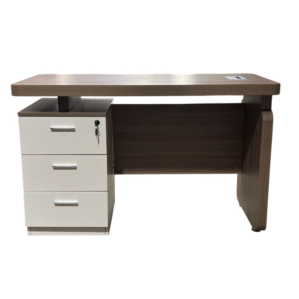 Mobel Office Desk 3-Drawer L 120 x W 60 x H 75cm, Dark Wood / Beige