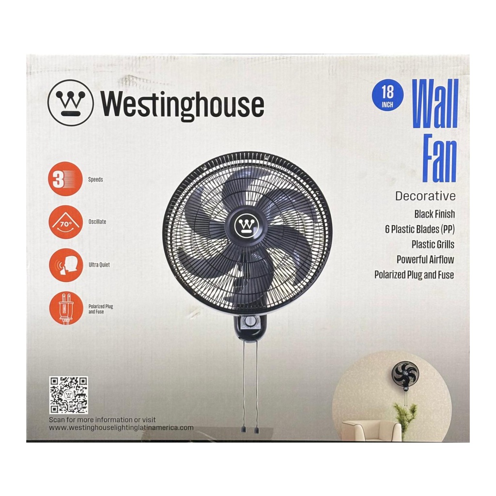 Westinghouse Wall Fan 18 In. Black 75W 6-Blade