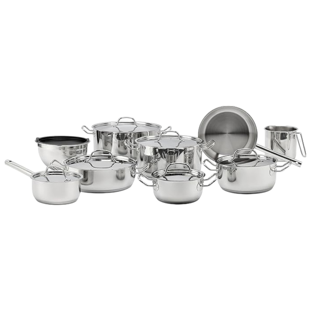 Elle Cookware Set 16-Piece, Stainless Steel