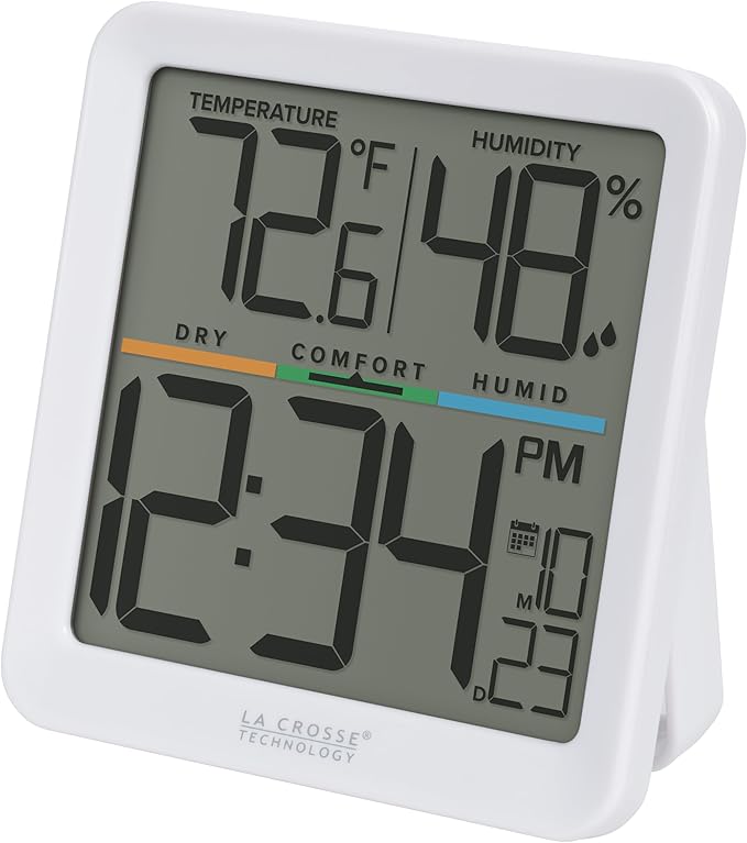 La Crosse Digital Clock with Comfort Meter, White