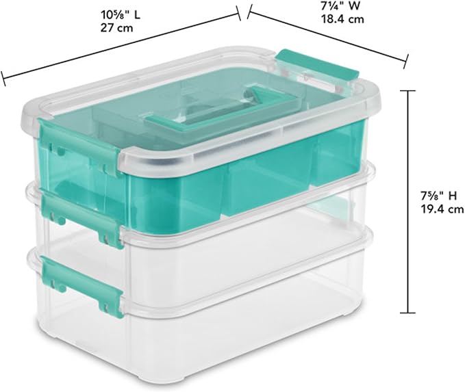 Sterilite Stack &amp; Carry 3-Layer Handle Box &amp; Tray, Clear/ Turquoise