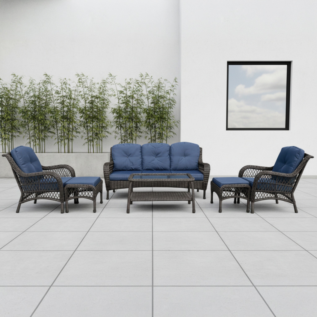 Ideal Furniture Arcline 6pc Patio Set, Coffee/ Blue