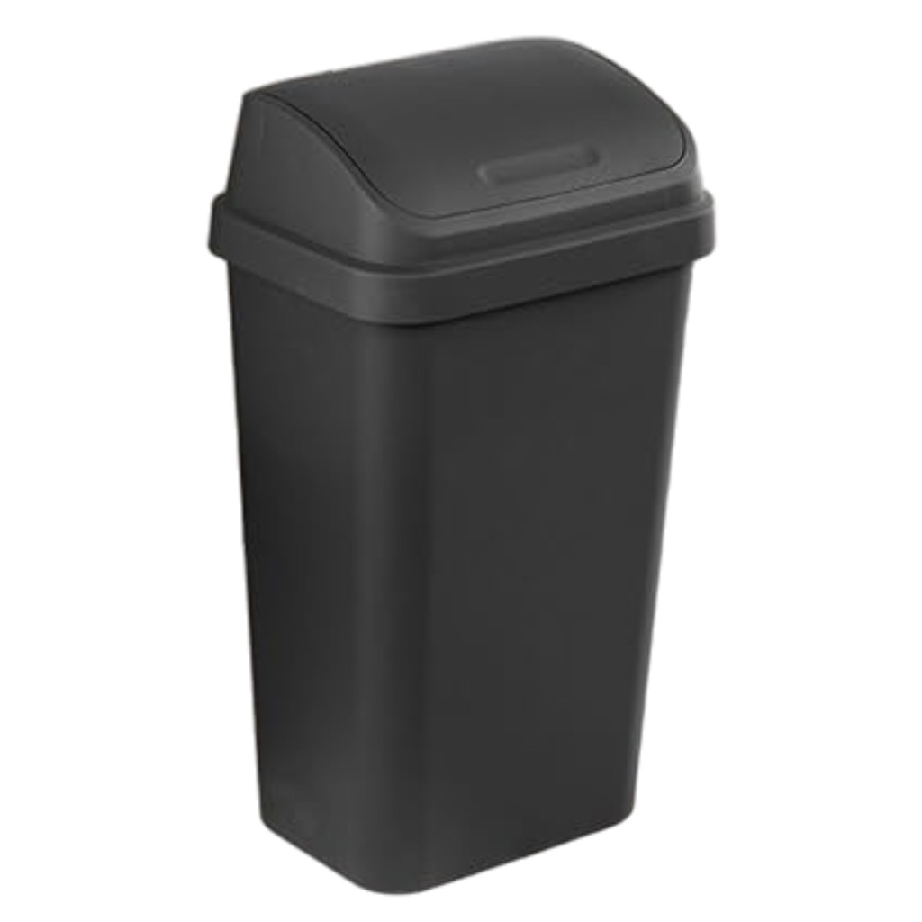 Sterilite Wastebasket with Swing Top Lid 49 Liter / 13 Gal. Plastic, Black