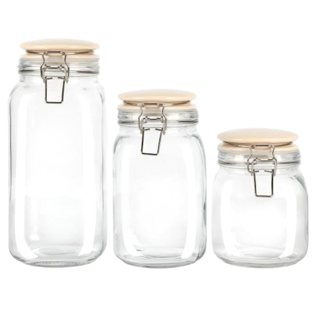 Martha Stewart Rindleton 3 Piece Glass Canister Set with Ceramic Lids, Off-White
