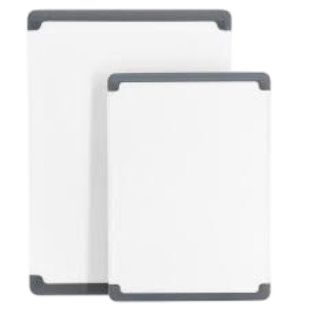 Oster Bergen 2 Piece Plastic Cutting Board Set With Non-Slip Feet, White/ Grey