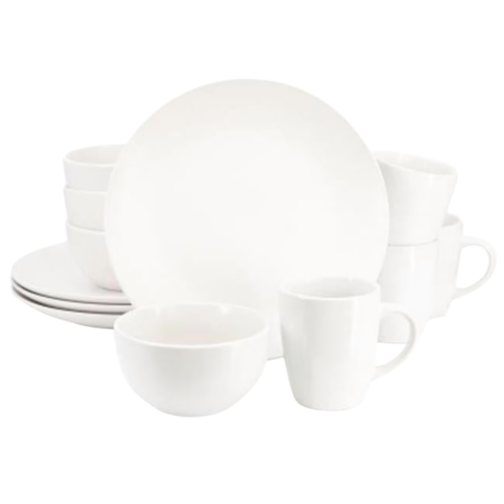 Gibson Home Everyday Plus 12 Piece Stoneware Dinnerware Set, Whiteo