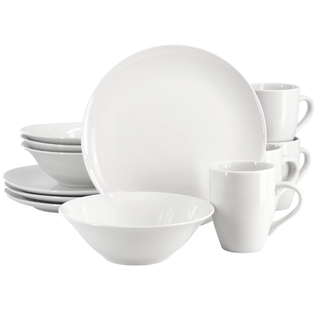 Gibson Home Wintercap 12 Piece Fine Ceramic Dinnerware Set, White