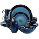 Gibson Elite Priya 16 Piece Stoneware Dinnerware Set, Reactive Glaze Blue
