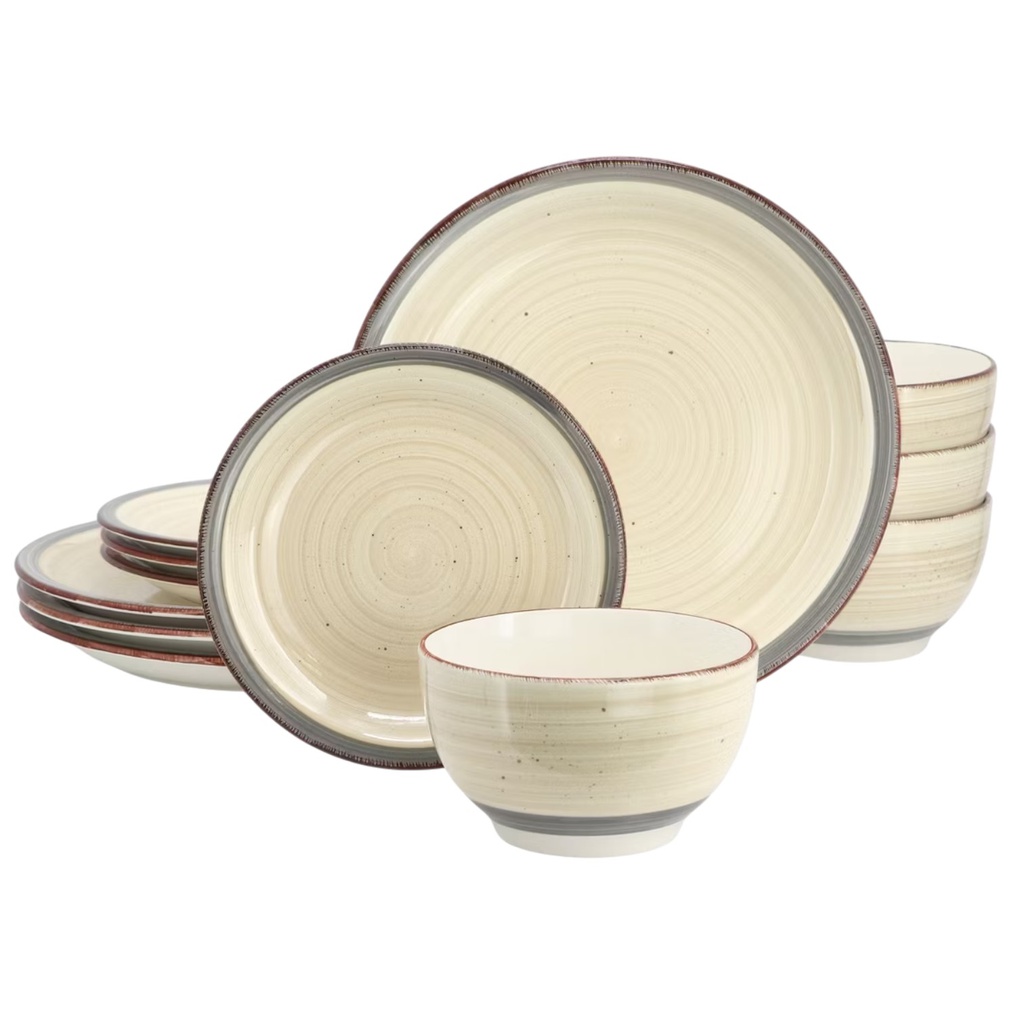 Gibson Home Holcomb 12 Piece Ceramic Dinnerware Set DuraStone Cream