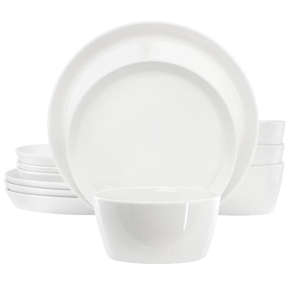 Martha Stewart Selma 12 Piece Fine Ceramic Dinnerware Set, White
