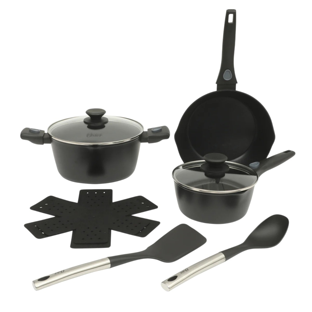 Oster SmartHandle Advance 13 Piece Nonstick Cookware Set, Matte Black Finish