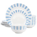 Gibson Home Pacific Waves 12 Piece Fine Ceramic Dinnerware Set, Blue
