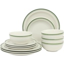 Gibson Home Hometown Diner 12 Piece Fine Ceramic Dinnerware Set, Green