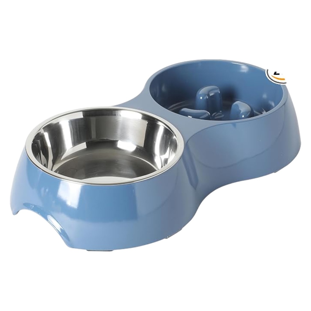Gibson Home Curious Canines Double Bowl Pet Slow Feeder, Blue