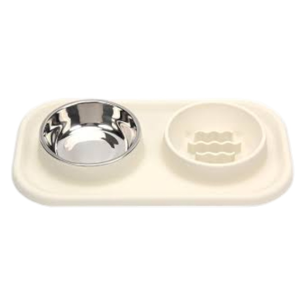 Gibson Home Curious Canines Double Bowl Slow Feeder 15.25 In., Taupe