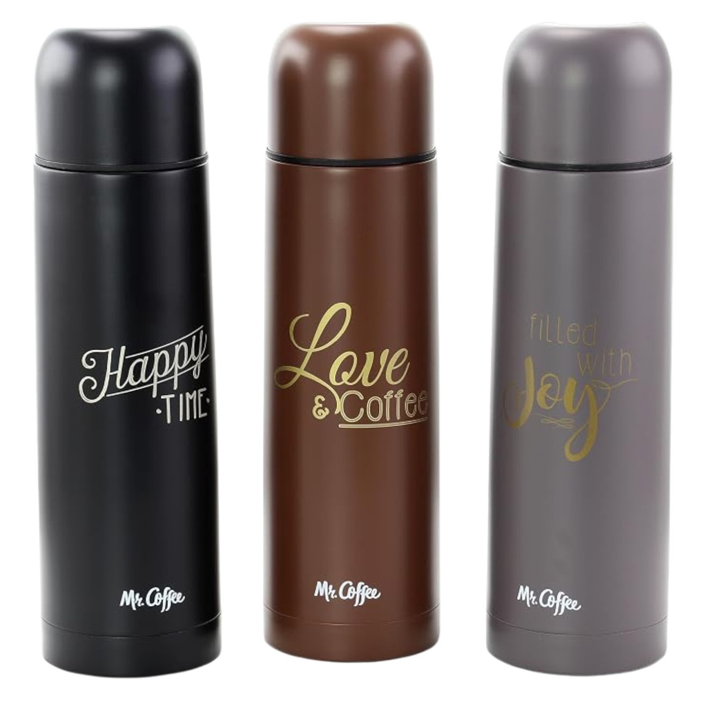Mr. Coffee Javelin 3 Piece Thermal Travel Bottle 15.5 oz. Stainless Steel, Assorted Colours
