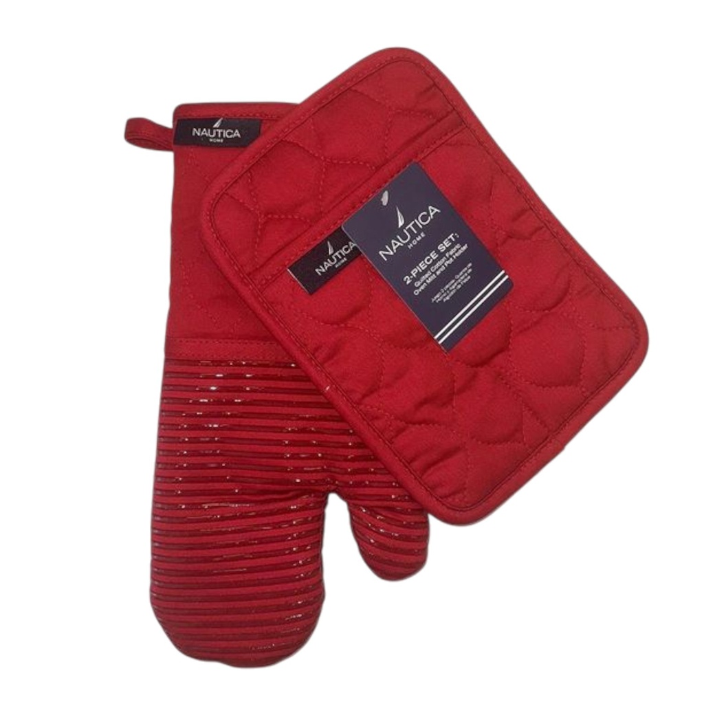 Nautica Home 2-Piece Kitchen Set - Oven Mitt &amp; Pot Holder, Red

