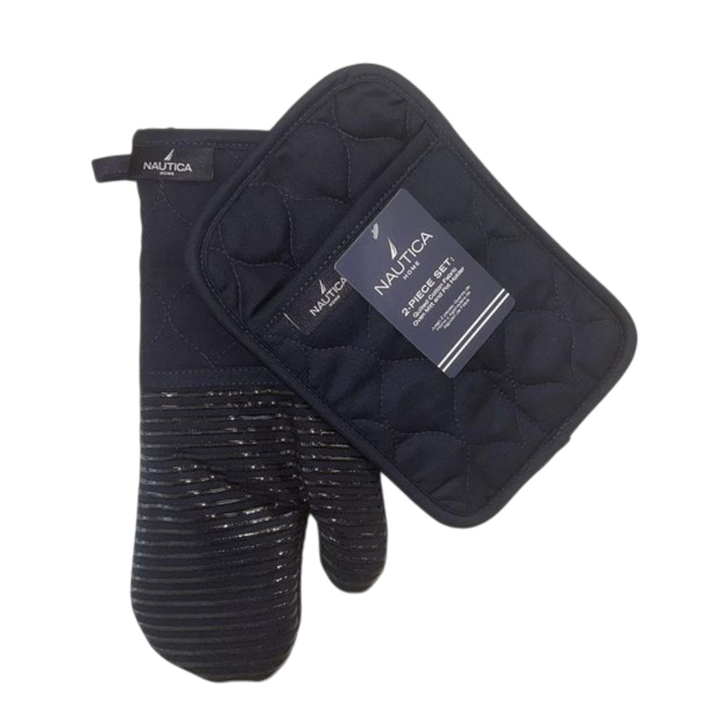 Nautica Home 2-Piece Kitchen Set - Oven Mitt &amp; Pot Holder, Navy

