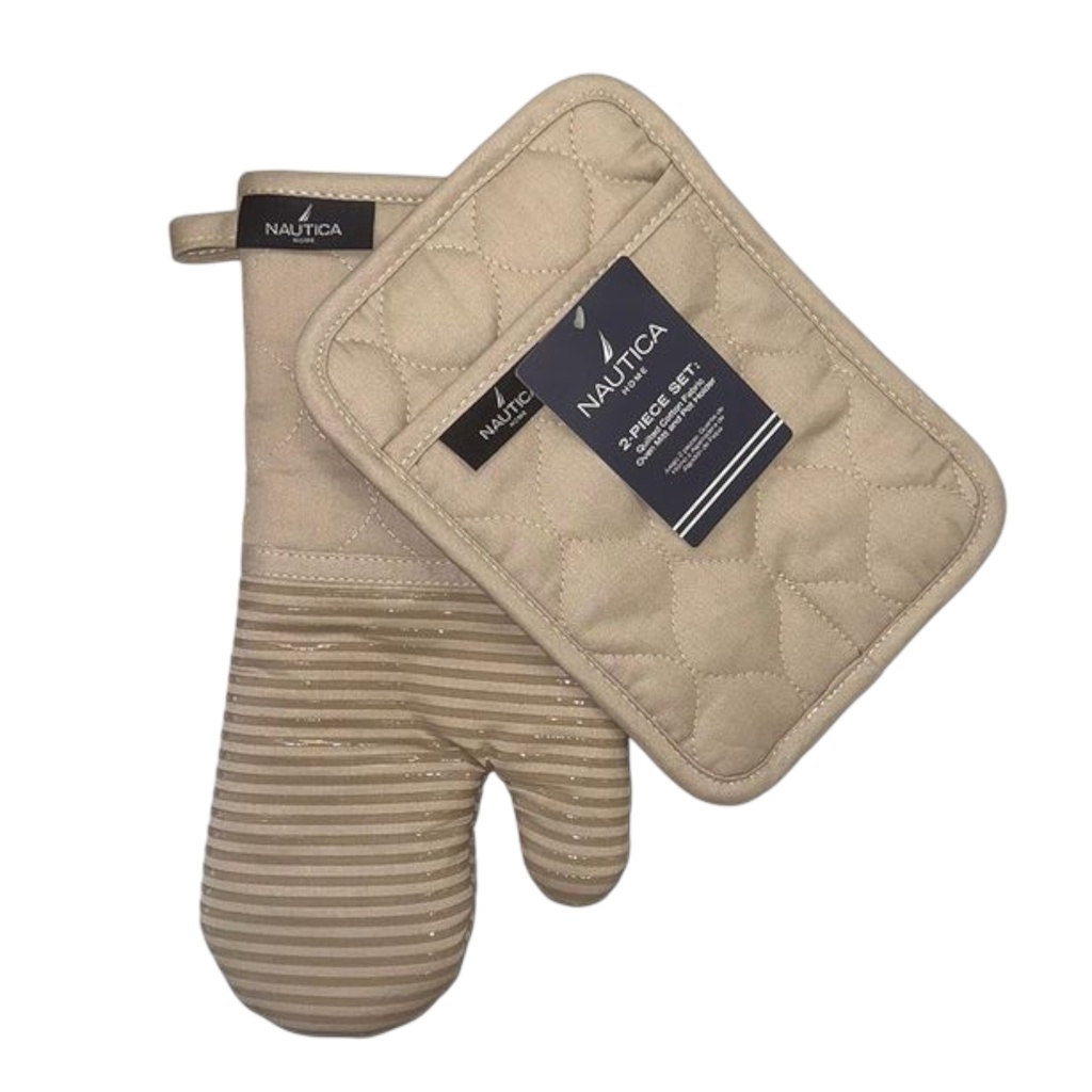 Nautica Home 2-Piece Kitchen Set - Oven Mitt &amp; Pot Holder, Beige

