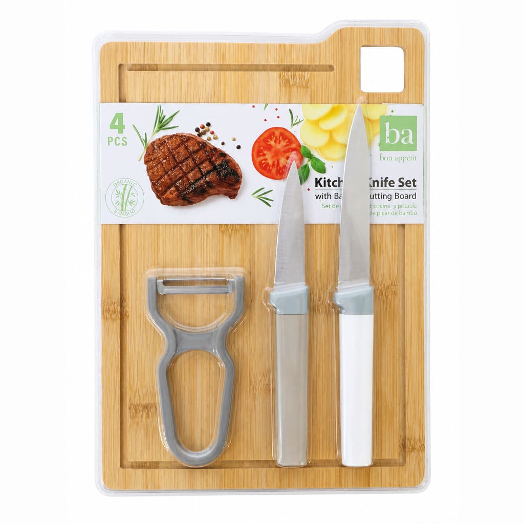 Kennedy Home Knife Set with Bamboo Cutting Board (4-Piece Set)