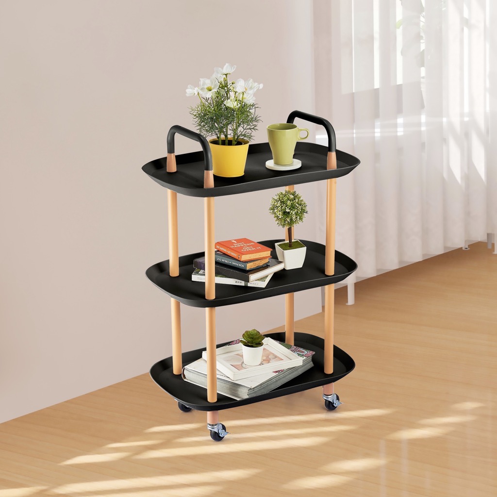 Home Details 3-Tier Rolling Storage Cart, Black