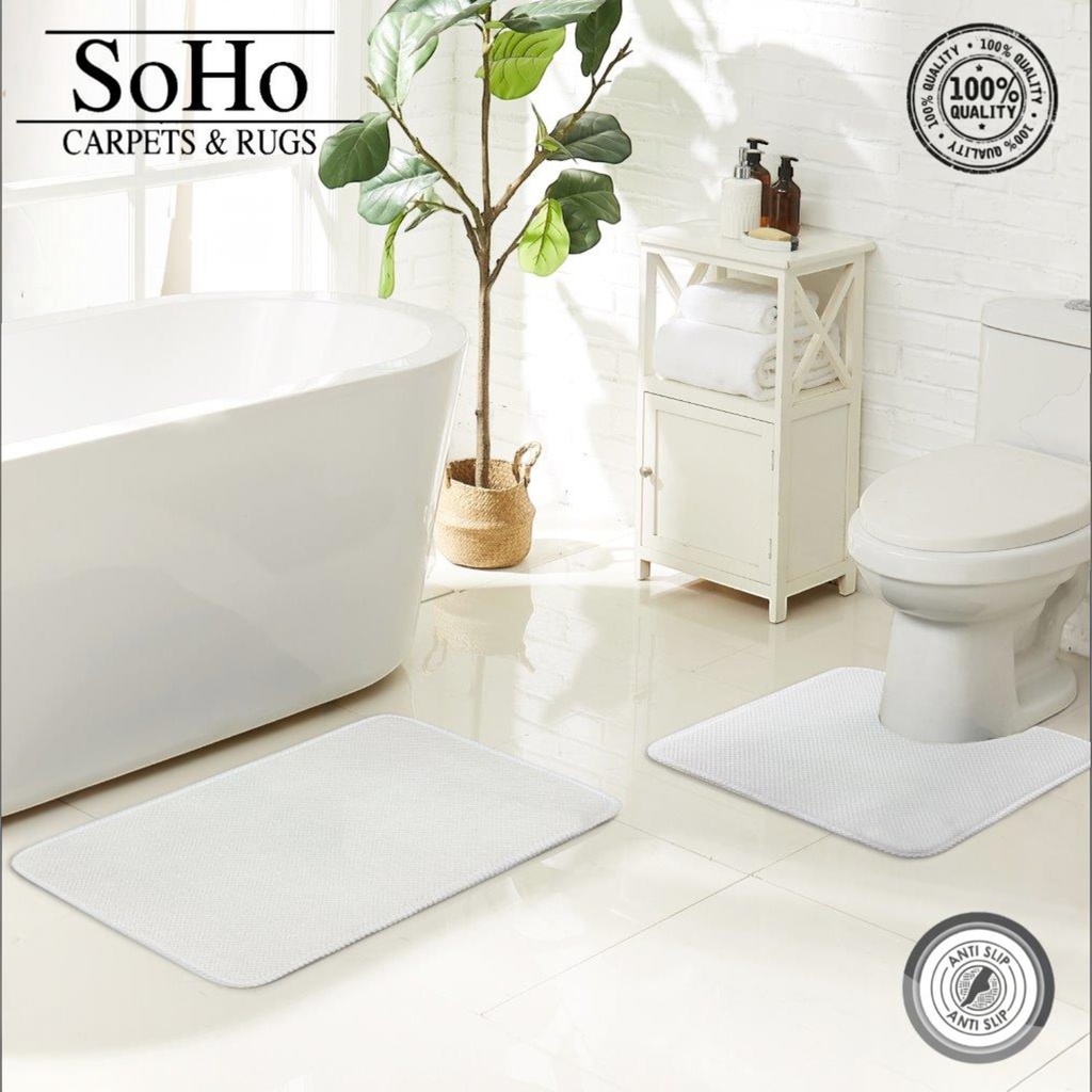 SoHo Carpets Memory Foam Bath Mat Set, White (2-Piece Set)