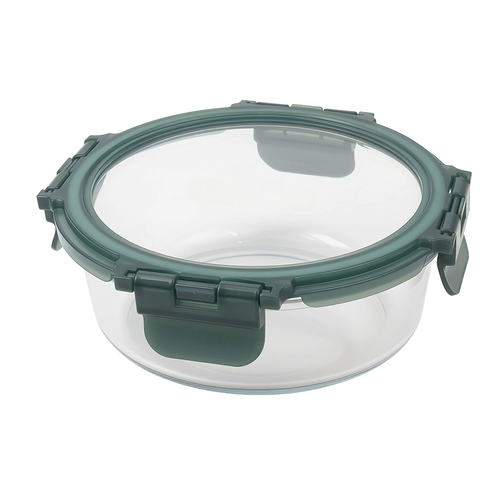 Windrose Glass Food Container Round 600ml, Green