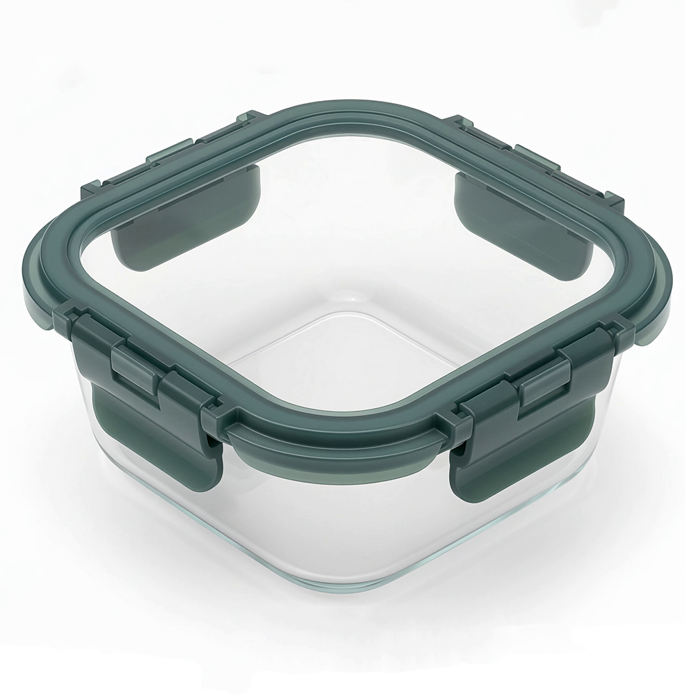 Windrose Glass Food Container Square 500ml, Green