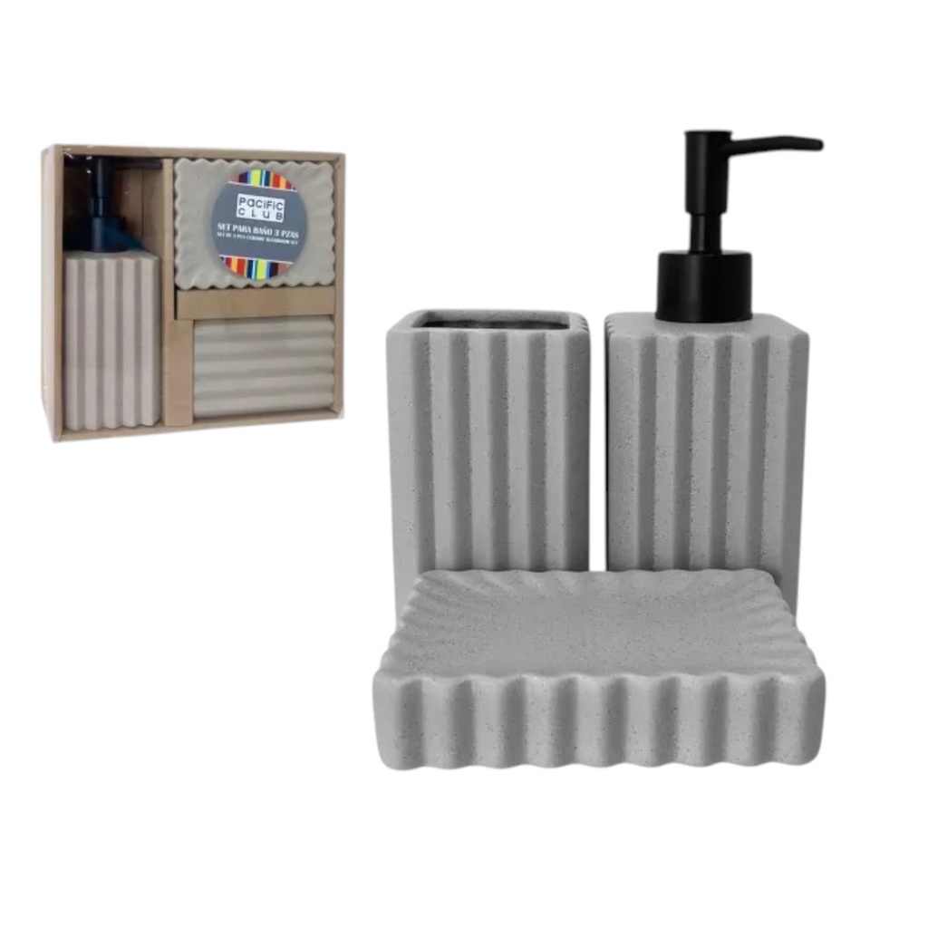 Pacific Club 3pc Ceramic Bath Accessory Set, Beige
